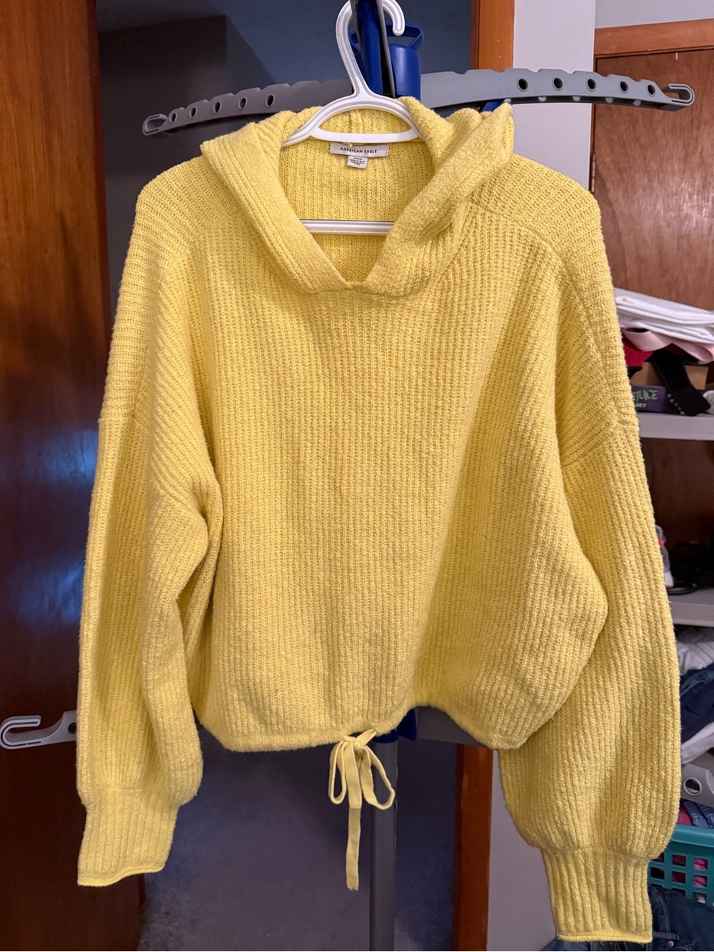 American Eagle Outfitters Lemon Yellow Hooded Drawstring Sweater